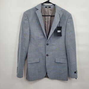 DKNY Modern Fit Stretch Check Suit Jacket Grey Men Size 36 Regular NWT 2 Button